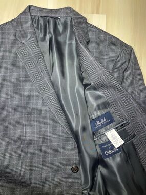 Ralph Ralph Lauren Men's 40R Blazer Sport Coat Silk Wool Grey Blue Plaid Casual